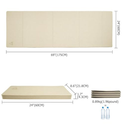 IwIeIaIrI Foldable POE Non Slip Yoga Pilates Mat– 1/4" (6mm) Thick - color: Beige