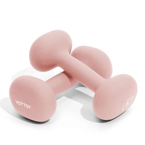 YOTTOY Dumbbell Set of 2,2-15 Pound Hand Weights for Women, Non-Slip Hand Weights for Home Gym, Strength Training, and Full-Body Workouts - color: Pink, size: 5LB-Pair