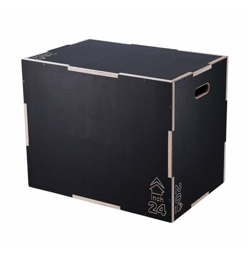 Plyometric Jump Box 3 in 1, 30/24/20 Inch Wooden Plyo Box, Fitness Agility Platform for Home Gym, Strength Training, Step Up Exercise - Black