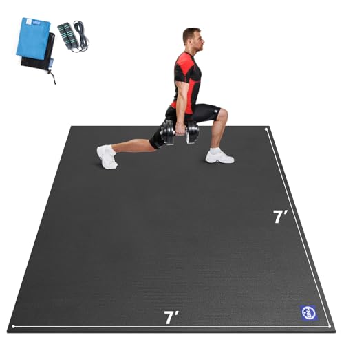 MRO Extra Large Exercise Mat 12'x7'/9'x7'/7'x7'/7'x5'(7mm), High-Density Workout Mats for Home Gym Flooring, Non-Slip, Extra Thick Durable Cardio Mat, Ideal for Plyo, MMA, Jump Rope - Shoe Friendly - color: Black, size: 7*7FT