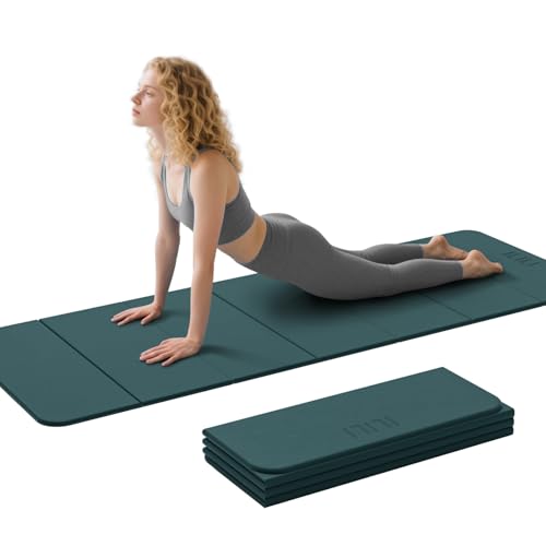 ILILI Foldable Yoga Mat 71 * 24 * 0.3'' - TPE Non-Slip Fitness Mat for Home，Waterproof & Lightweight (2lb) for Home Gym, Pilates & Stretching,Fitness Workouts - color: Dark Green