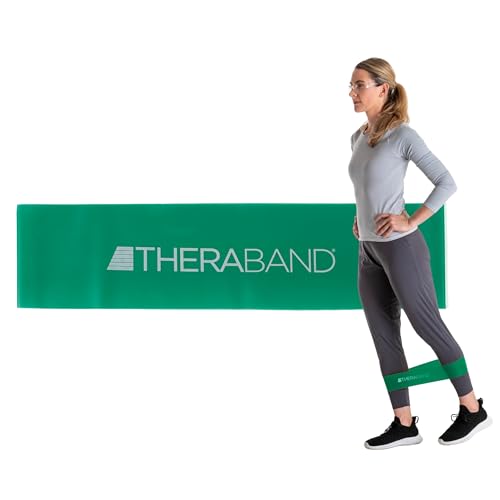 THERABAND Resistance Band Loops, 12" Green, Heavy Resistance, Latex Color-Coded 3" Wide Exercise Band Loop for Home Workouts, Pilates, Strength Training, Physical Therapy, for Women and Men - color: Green - Heavy, size: 12 Inch