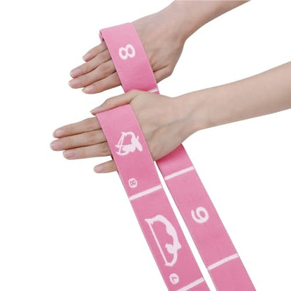 Yoga Strap with 10/12 Loops - Multi-Functional Stretch Band for Pilates, Dance, Gymnastics, Physical Therapy, Flexibility & Resistance Training, Ballet, Latin Workouts - color: Pink
