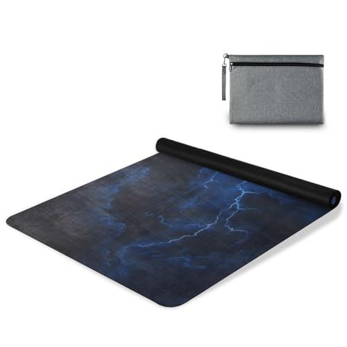 Kigai Travel Yoga Mat 71" x 24" Non Slip Natural Rubber Foldable Exercise Mat Ultra Thin 1.5mm Lightweight for Fitness, Pilates & Home Workout, Blue Lightning