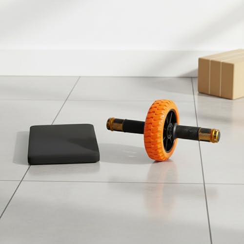 Ab Wheel Roller with Knee Pad - Orange Exercise Wheel for Core Strength & Home Fitness Training