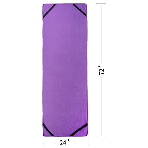POLYTE Microfiber Hot Yoga Towel Mat with Non-Slip Silicone Grip and Secure Fit Elastic Straps, 24 x 72 in (Purple)