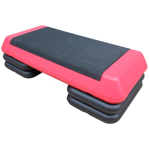 Adjustable Aerobic Step Platform with 4 Risers – Non-Slip Fitness Trainer for Home Workouts, Cardio & Strength Training - color: Black+Red