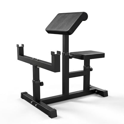 Black Adjustable Preacher Curl Bench – 2-in-1 Bicep & Triceps Strength Station | Seated Isolation Training for Barbell & Dumbbell | Compact Home Gym Equipment