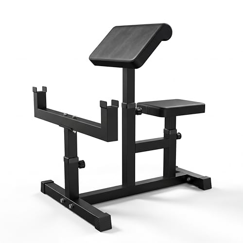 Black Adjustable Preacher Curl Bench – 2-in-1 Bicep & Triceps Strength Station | Seated Isolation Training for Barbell & Dumbbell | Compact Home Gym Equipment