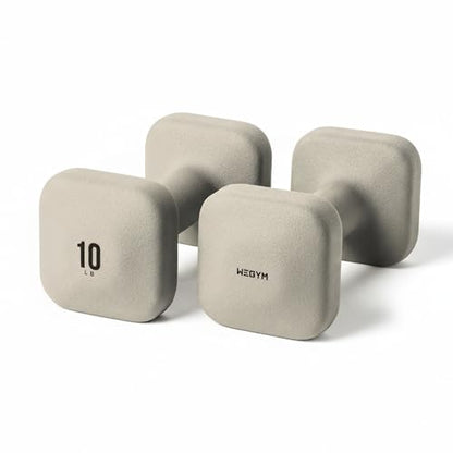 WeGym SafeGrip Square Dumbbells with Anti Slip Handles, Aesthetic Free Weights for Home Workouts, Stable Design Prevents Rolling during Floor Exercises - color: Sandstone, style: 10LB Pair