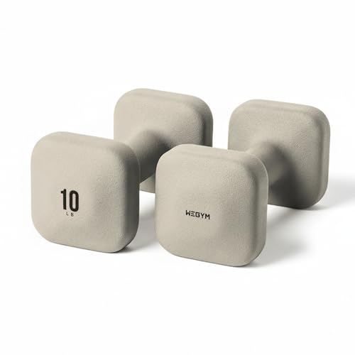 WeGym SafeGrip Square Dumbbells with Anti Slip Handles, Aesthetic Free Weights for Home Workouts, Stable Design Prevents Rolling during Floor Exercises - color: Sandstone, style: 10LB Pair