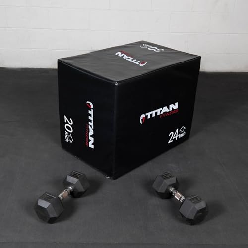 Titan Fitness 3-in-1 Soft Foam Plyometric Box, 20" x 24" x 30", Dense Foam Core with Soft Foam Padding, Plyometric Workouts
