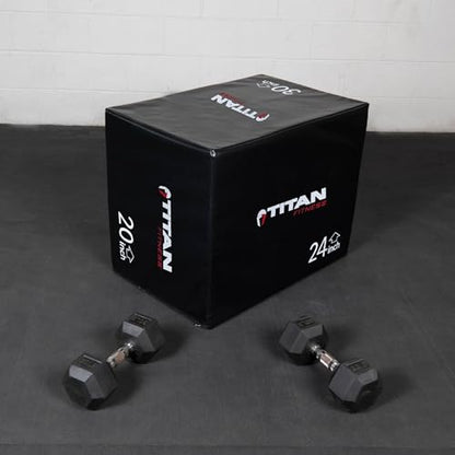 Titan Fitness 3-in-1 Soft Foam Plyometric Box, 20" x 24" x 30", Dense Foam Core with Soft Foam Padding, Plyometric Workouts