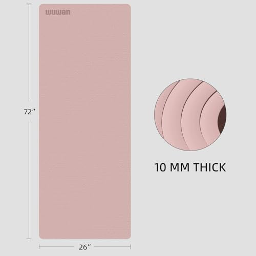 10 mm Yoga Mat 72"x26" TPE Non-Slip Exercise Mat 0.4" Thick, Easy-to-Carry Fitness Mat for Yoga, Pilates & Workout, Professional Mat, Made with Recyclable Material, Durable, Easy to Clean - color: Pink