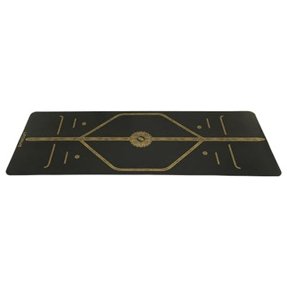 Liforme Travel Yoga mat – Patented Alignment System, Warrior-Like Grip, Non-Slip, Eco-Friendly, Ultra-Lightweight and Sweat Resistant, Made with Natural Rubber - color: Black & Gold