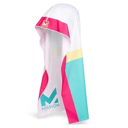 MISSION Reversible Cooling Hoodie Towel- Hood Towel, Cools Instantly When Wet, UPF 50 Sun Protection, Contours Your Head to Stay in Place, Great for Sports, Fitness, Gym (White Multi) - color: White Multi