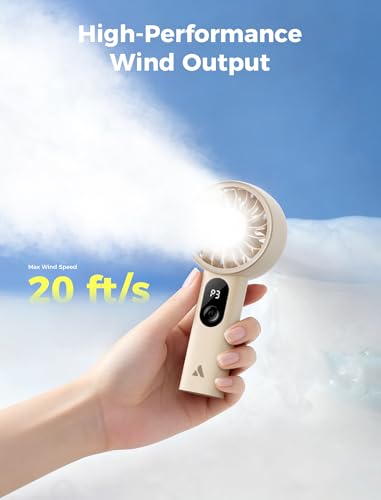 Aecooly Mighty Portable Fan, Powerful Handheld Fan, USB Rechargeable [10H Max Cooling Time], Mini Personal Battery Powered, Pocket for Travel, Summer, Gifts for Women, Girls -Beige