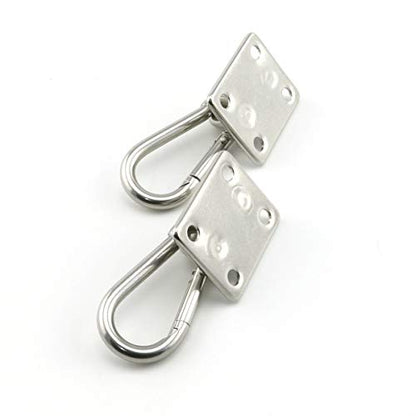 2-Pack M5 Ceiling & Wall Mount Hanging Hardware Fitting Set 304 Stainless Steel Heavy Duty Square Pad Eye Hook Plate + Snap Hook for Yoga Hammock Swing Marine Boat Application - size: M5 Square Pad