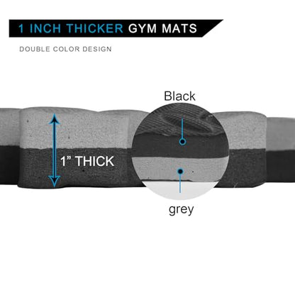 1 in Thick 48 Sq Ft EVA Foam Exercise Gym Mats 12 Pcs - Interlocking Puzzle Floor Tiles for Home Gym Heavy Workout Equipment Flooring - 24 x 24in Tile, Black & Gray