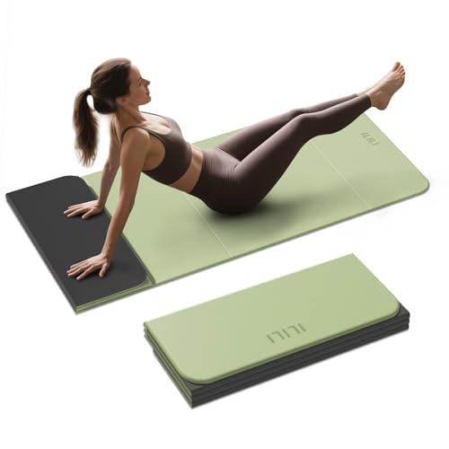 ILILI Foldable Yoga Mat, 10mm Thick, TPE Material, Extra Long 75"L x 26"W, Soft and Comfortable Folding Mat 0.4 Inches, Easy to Carry and Store, 190*66cm Portable Multi-Functional Use for Yoga, Home Exercise & Outdoor - color: Matcha Green+Black