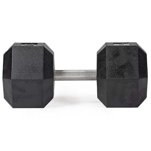 Titan Fitness Free Weights, Rubber Coated Hex Dumbbell, Straight Stainless Steel Handle, Strength Training, Full Body Workout - style: Adjustable