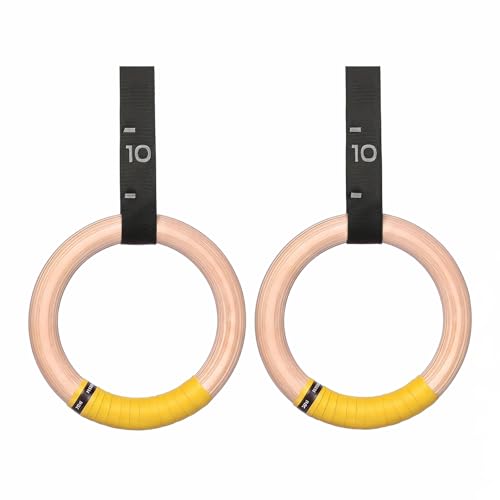 Gymnastics Ring, 32mm Wooden Olympic Gymnastics Ring, with a Digital Strap Length of 14.76FT that can be Quickly Adjusted, Suitable for Home Fitness and Strength Training Exercises