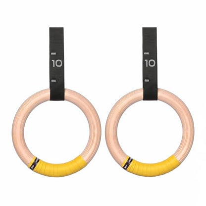 Gymnastics Ring, 32mm Wooden Olympic Gymnastics Ring, with a Digital Strap Length of 14.76FT that can be Quickly Adjusted, Suitable for Home Fitness and Strength Training Exercises