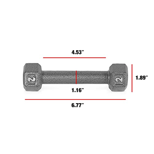 WF Athletic Supply Cast Iron Solid Hexagon Gray/Black Dumbbells, Strength Training Free Weights Set of 2 for Women and Men, Hand Weights Sold by Pairs, Multi-Select Size Options Available