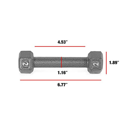 WF Athletic Supply Cast Iron Solid Hexagon Gray/Black Dumbbells, Strength Training Free Weights Set of 2 for Women and Men, Hand Weights Sold by Pairs, Multi-Select Size Options Available