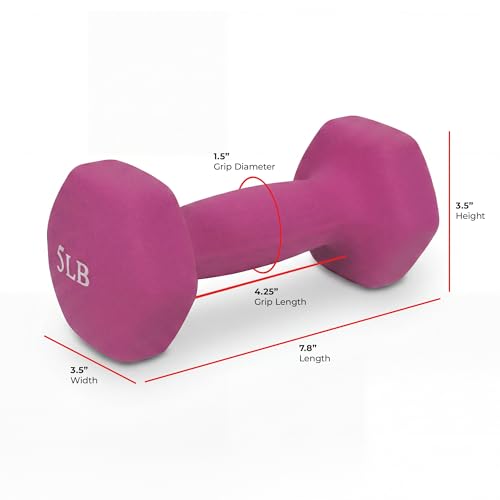 Sunny Health & Fitness Neoprene Coated Hex Shaped Dumbbell Non-Slip Fitness Weights for Home Gym Exercise, Full Body Workout Strength Building, Weight Loss, Sold in Pairs - Sizes - 2LB, 5LB, 8LB, 10LB - style: 5 Pounds