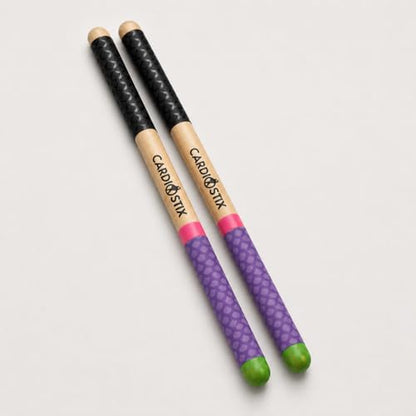 CardioStix 8.5oz Cardio Drum Sticks per set (1 pair sticks only) Weighted Double Grip Premium American Hickory Wood (Rainbow #1)| Drumming, Fitness, Aerobic Class - color: Rainbow #1-sticks only