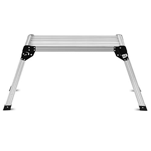 Giantex Work Platform Aluminum Step Ladder Drywall Safe CE Approved of Capacity 330 LBS Heavy Duty Portable Bench Folding Ladders Stool w/Non-Slip Mat (Silver)