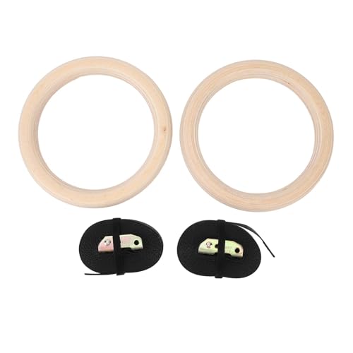 Wooden Gymnastics Rings, Birch Material for Bodyweight Fitness and Strength Training, Adjustable Straps, Smooth Finish for Safety, Perfect for Outdoor Workouts