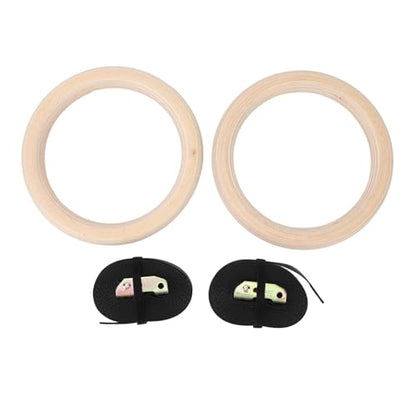 Wooden Gymnastics Rings, Birch Material for Bodyweight Fitness and Strength Training, Adjustable Straps, Smooth Finish for Safety, Perfect for Outdoor Workouts