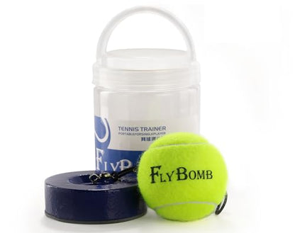 Flybomb Tennis Trainer Rebound Ball – 14.1 Ft Retractable String & Heavy Iron Base – Portable & Easy to Use – Tennis Practice for Adults & Kids – Tennis Serve Trainer – Solo Tennis Training Equipment