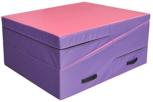PRISP Folding Incline Gym Mat - Extra Long 71 x 28 x 14 in Wedge Gymnastics Tumbling Mat for Kids - color: Purple; Pink