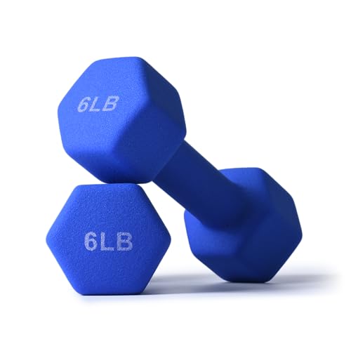 Portzon Dumbbells Neoprene with Non Slip Grip weight for Total Body Workout Exercise and Muscle Toning Compatible with of 2 Set,1-15 LB, Anti-Slip, Anti-roll, Hex Shape - color: Cobalt Blue, size: 06-Pound,Pair