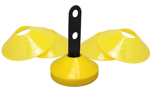BlueDot Trading Sport Disc Cones High Visibility for Agility Training, Soccer, Football, Field Durable Cone Markers for Adults or Kids, 100-Pack, Yellow