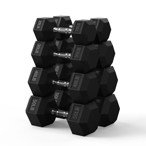 Rubber Encased Hex Dumbbell, Hand Weights with Anti-Slip Cast Iron Grip for Exercise & Fitness, Weights Dumbbells Set of 2 for Strength Training - style: 280 LB SET(20x2, 30x2, 40x2, 50x2)