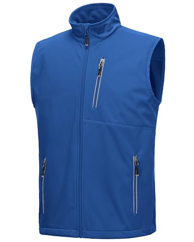 33,000ft Men's Windproof Lightweight Golf Vest Outerwear with Pockets, Softshell Sleeveless Jacket for Running Hiking Sports - color: Azure, size: Medium