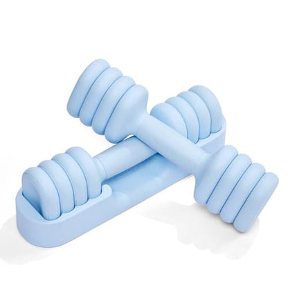 YOTTOY Adjustable Dumbbell Set of 2, 4-in-1 Hand Weights for Women at Home, Compact Free Weights Dumbbells Set with Soft Grip and Base, 2-5 lbs Each for Home Gym - color: Blue