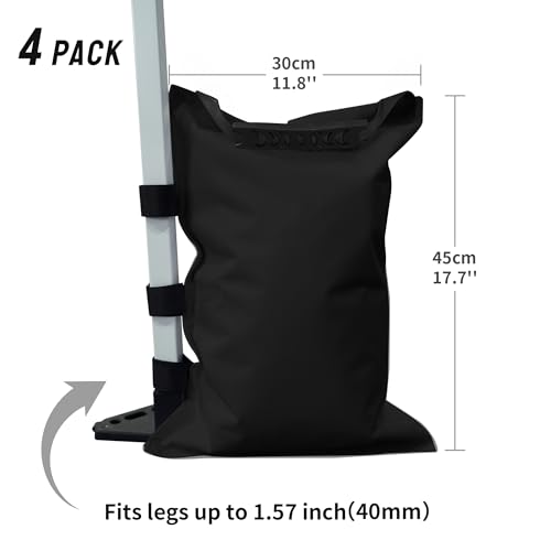 CROWN SHADES Sand Bags for Canopy Legs (120 LBS) Sandbags for Weight, Canopy Weights, Pop Up Tent Weights Bags, Black (Unfilled)