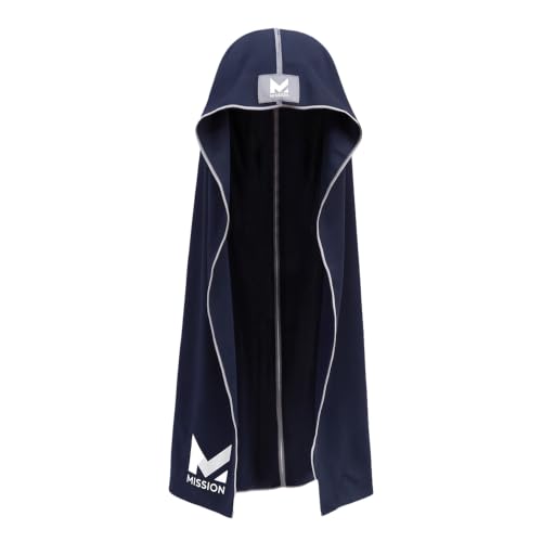 MISSION Cooling Hoodie Towel, Evaporative Cool Technology, Cools Instantly When Wet, UPF 50 Sun Protection, Contours Your Head to Stay in Place, Great for Sports, Fitness, Gym - color: Navy Blue