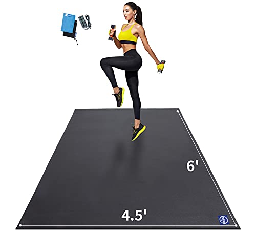 MRO Extra Large Exercise Mat For Home Gym, 8'x4.5'/7'x4.5'/6'x4.5'(7mm) Workout Mats for Gym Flooring, Non-Slip, Extra Thick Durable Cardio Mat, Ideal for Plyo, Weights, MMA, Jump Rope -Shoe Friendly - color: Black, size: 6*4.5 FT