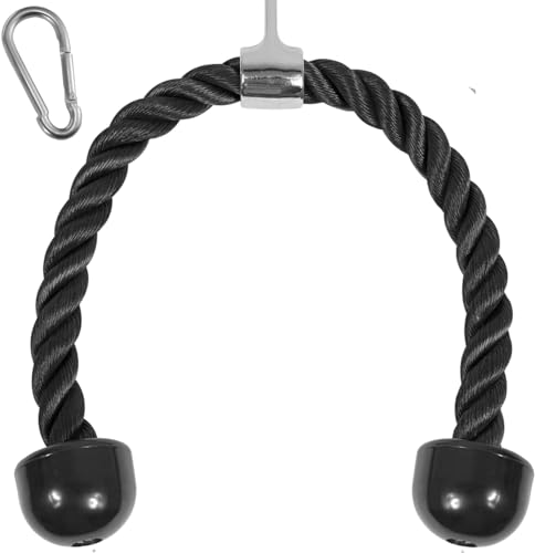 Yes4All Cable Machine Attachment, Row Handles, Tricep Rope, Straight Bar, V Bar, LAT Pulldown Accessories Load 880 LB for Home Gym - color: K. Black Tricep Rope 27"