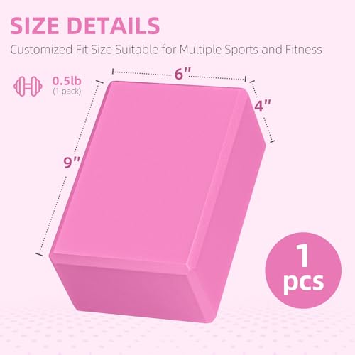 Large Foam Yoga Block 1 Pack, 9x6x4 Sturdy Pilates Block, Workout Block, Non Slip Surface Yoga Brick for Pilates Meditation, Stretching and Toning - color: PINK