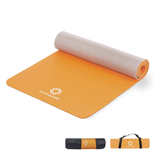 PRIMASOLE Yoga Mat Eco-Friendly Material 1/2 inch Non-Slip Yoga Pilates Fitness at Home & Gym 4 Colors with Carrying Case & Strap - color: Coral Red & Gray