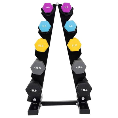 BalanceFrom Neoprene Coated Iron Dumbbell Hex Weights Set with Stand – Color-Coded or Black Options with Non-Slip Grip for Strength Training, Resistance Workouts, and Home Gym Fitness - style: 76LB Set