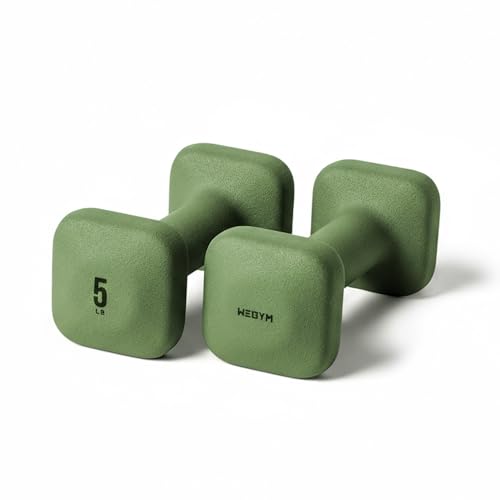 WeGym SafeGrip Square Dumbbells with Anti Slip Handles, Aesthetic Free Weights for Home Workouts, Stable Design Prevents Rolling during Floor Exercises - color: Forest, style: 5LB Pair
