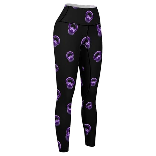 Purple Kettlebells Fitness Women's Yoga Pants High Waist Workout Leggings Tummy Control for Running Cycling